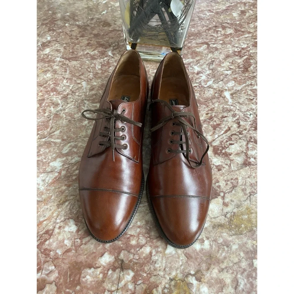 Salvatore Ferragamo Brown Leather Cap Toe Oxford Men's Dress Shoes 10.5 2E, $795